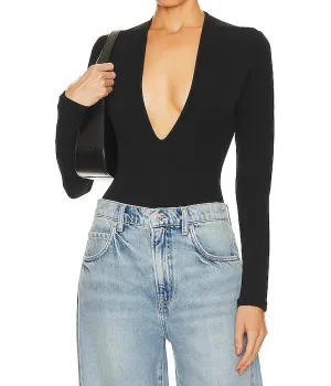 Zena Deep V Bodysuit In Black